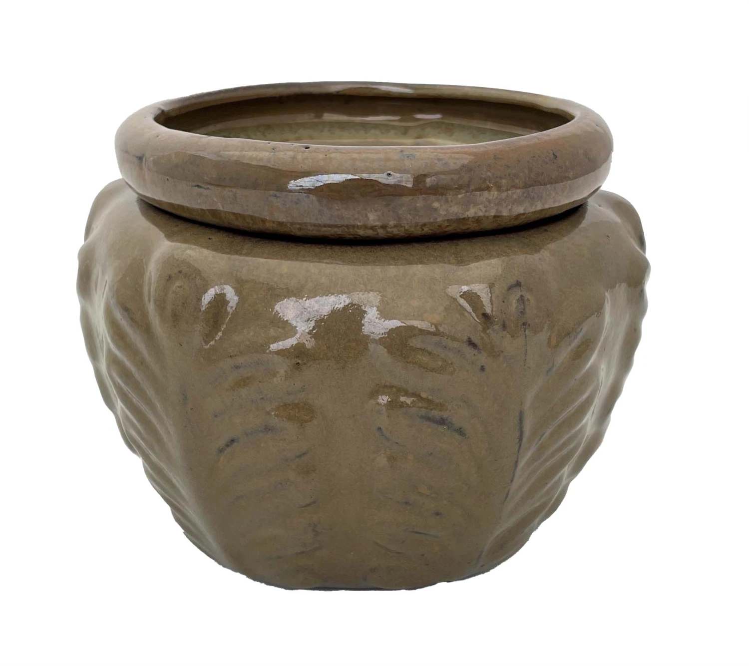 Leaf Self Watering Glazed Ceramic Pot - Mustard - 6.25 X 4.75"