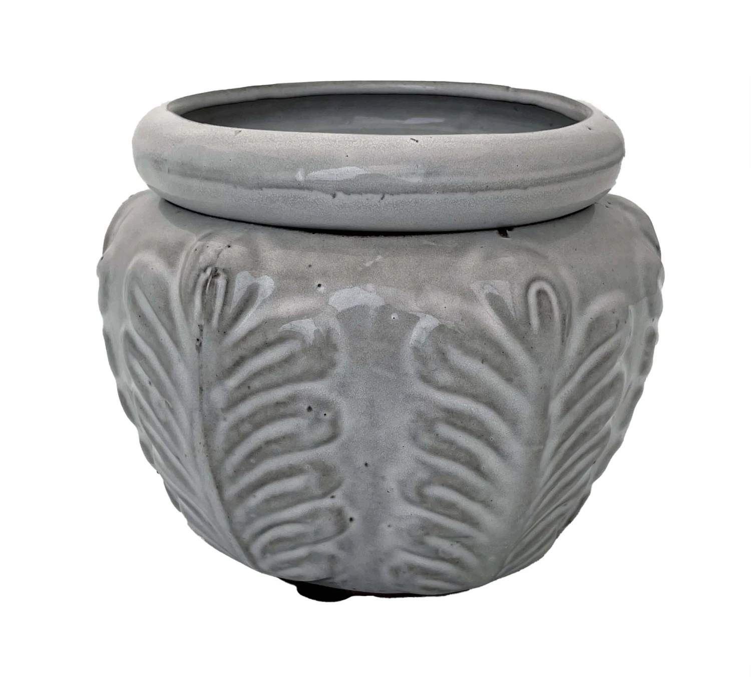 Leaf Self Watering Glazed Ceramic Pot - White - 6.25 X 4.75"