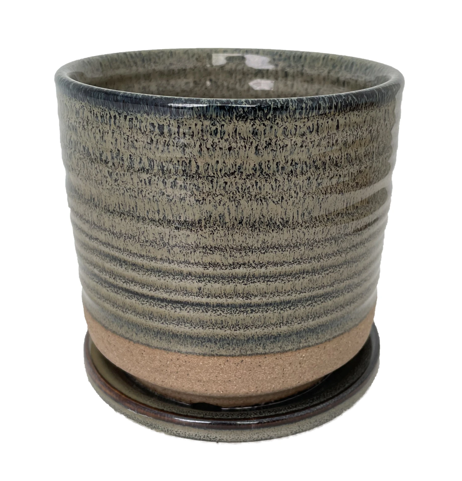 Ellora Ceramic Planter With Attached Saucer - Slate - 6.75" X 6.5"