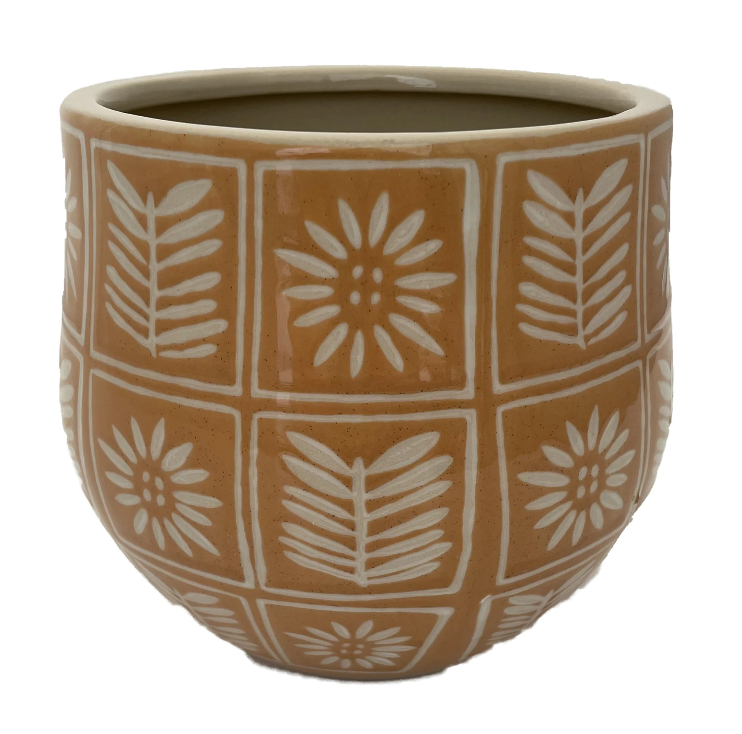 Sunflower Ceramic Pot - Indoors Or Out - 7" X 6.25" - Orange