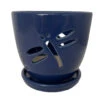Dragonfly Blue Ceramic Orchid Pot And Saucer + Felt Feet-5 1/2" X 5 1/4"