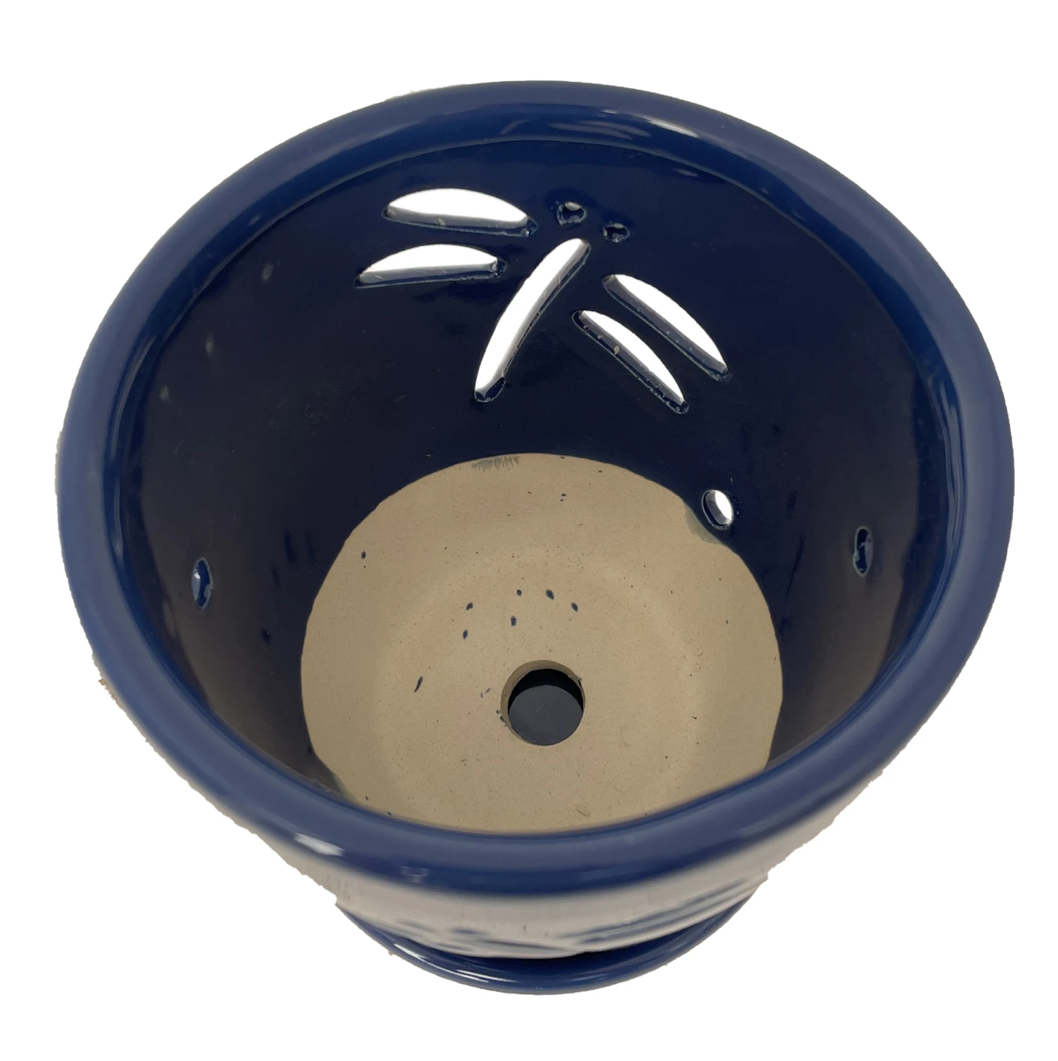 Dragonfly Blue Ceramic Orchid Pot And Saucer + Felt Feet-5 1/2" X 5 1/4" - Image 2