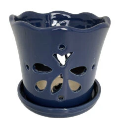 Butterfly Ceramic Orchid Pot/Saucer 5" X 5" - Blue