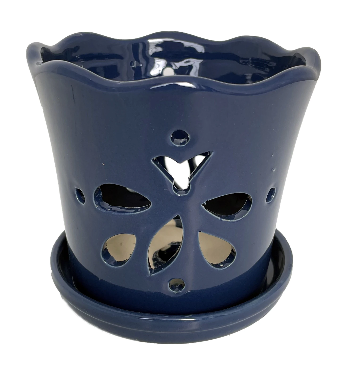 Butterfly Ceramic Orchid Pot/Saucer 5" X 5" - Blue