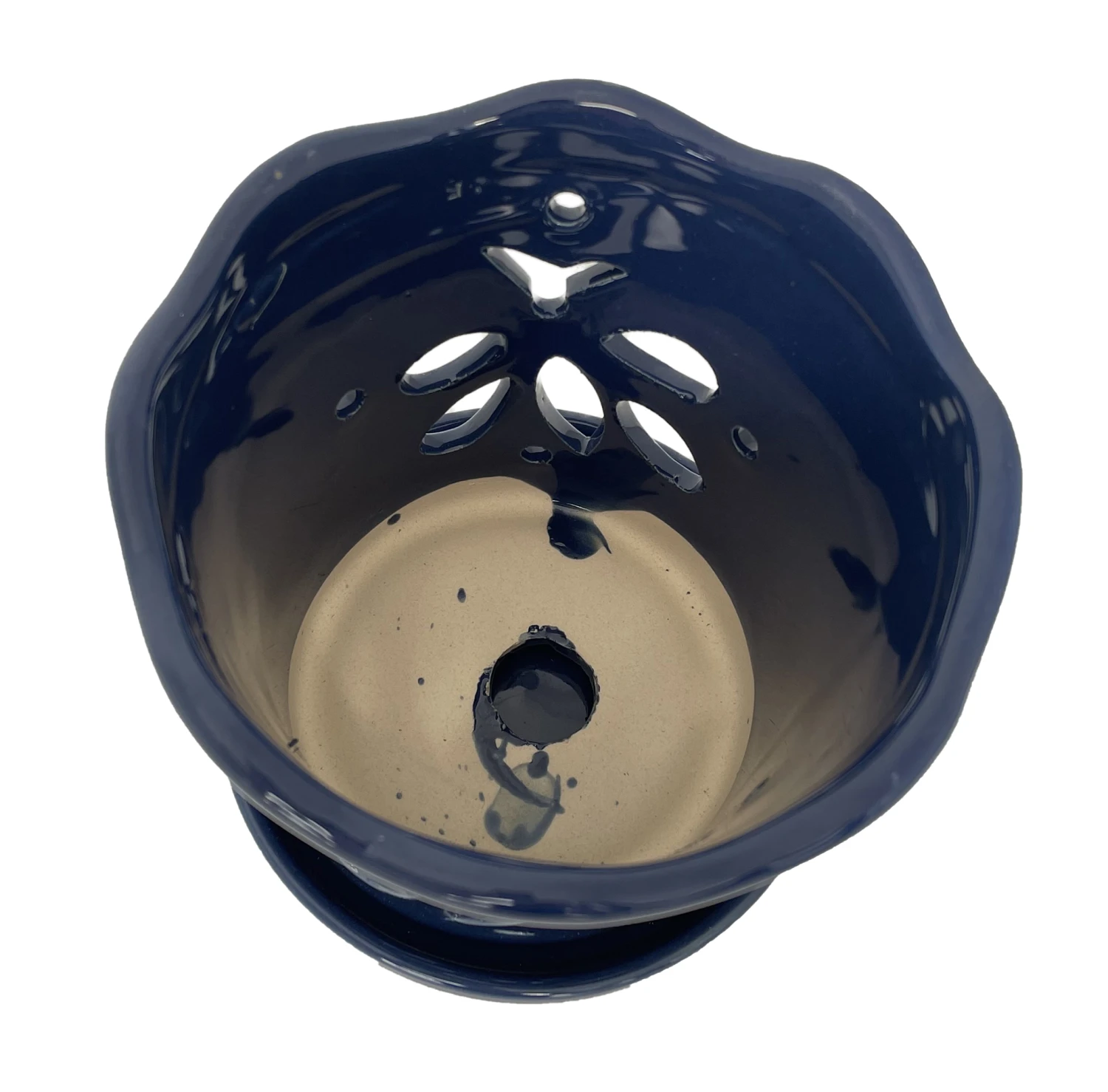 Butterfly Ceramic Orchid Pot/Saucer 5" X 5" - Blue - Image 2