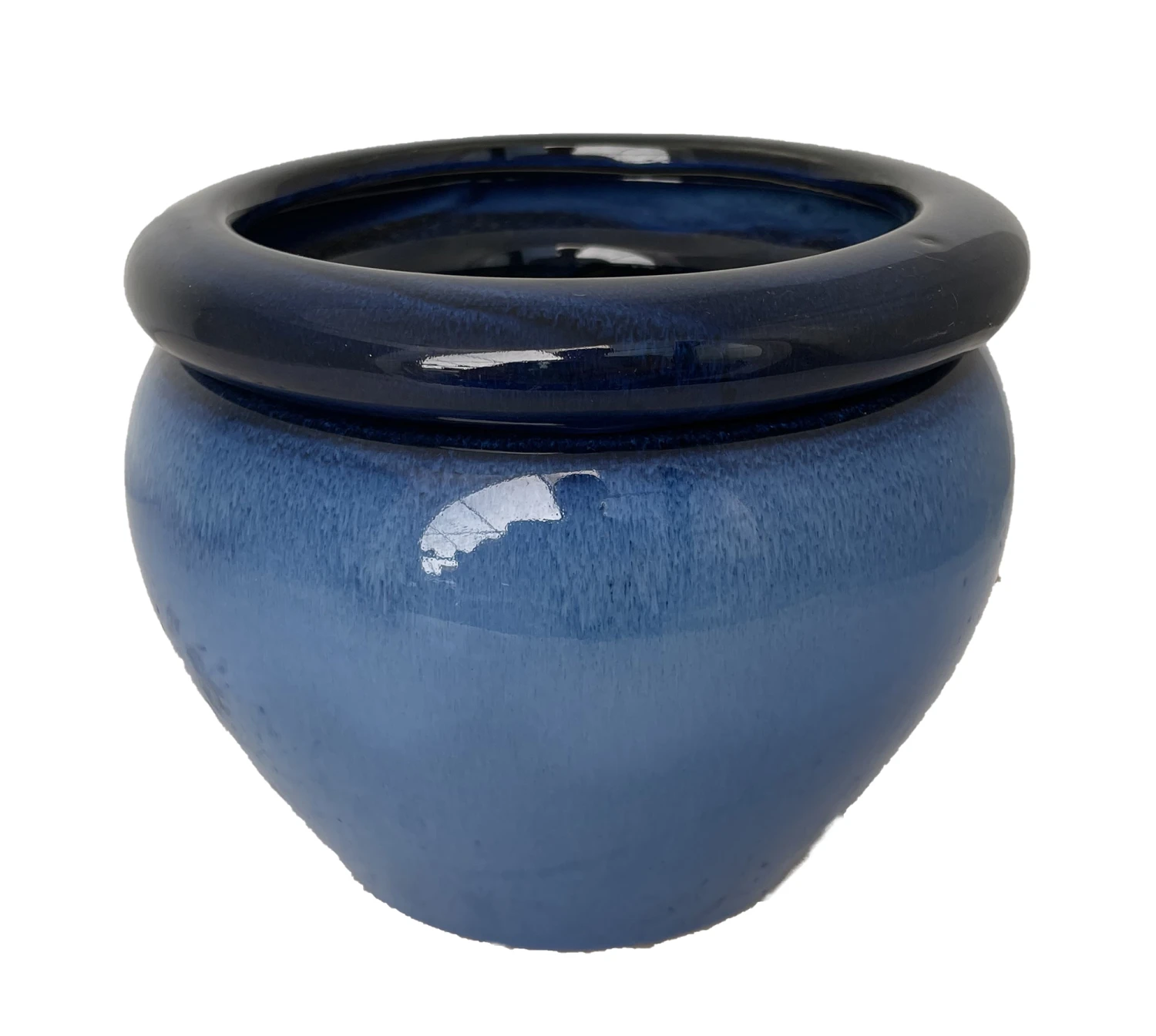 Round Self Watering Glazed Ceramic Pot - Light Blue - 6 1/4 X 4 3/4"