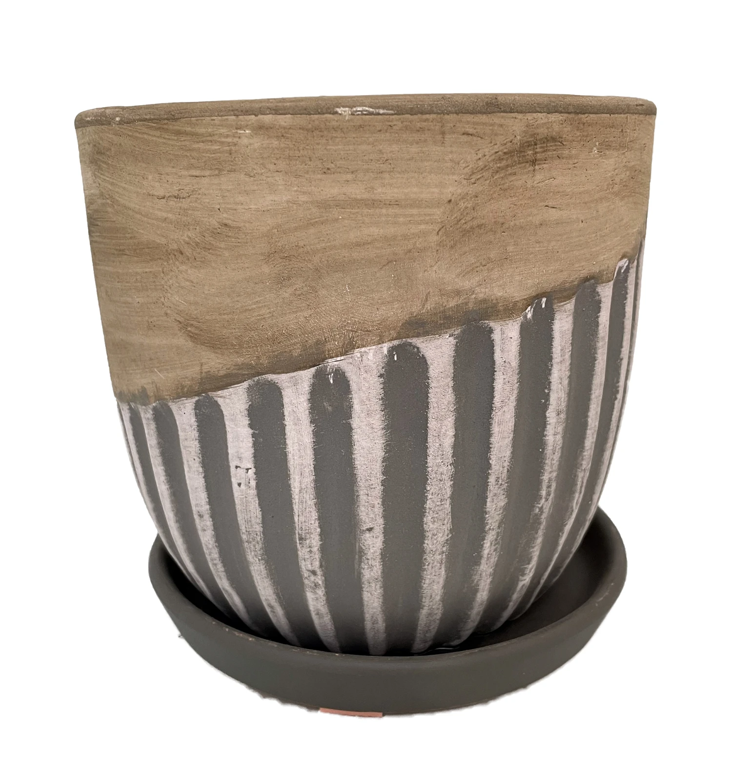 Alise Ceramic Planter With Attached Saucer - Tan/Grey Matte - 5.5" X 5.5"