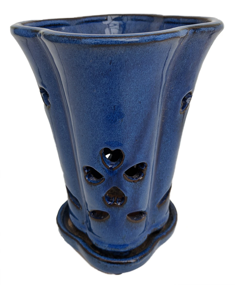 High Style Ceramic Orchid Pot/Saucer - 6 1/8" X 8" - Blue