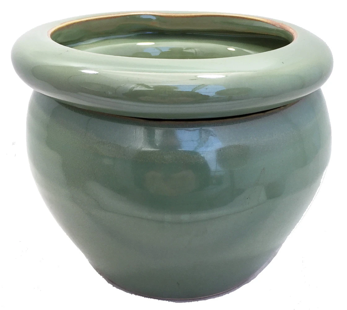 Round Self Watering Glazed Ceramic Pot - Jade - 6 1/4 X 4 3/4"