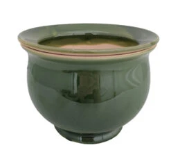Self Watering Glazed Ceramic Pot Plus Felt Feet - Green - 6 1/2" X 5"