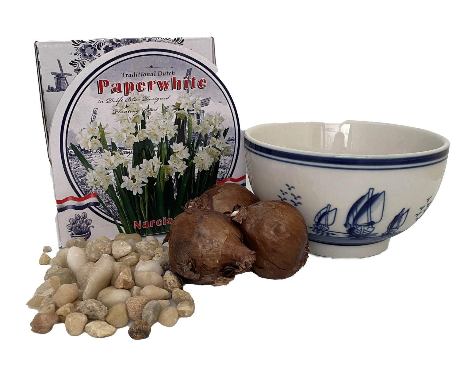Delft Ceramic Bowl With Paperwhite Narcissus Bulbs Indoor Growing Kit - FragrantT - Image 5