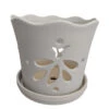 Matte White Butterfly Ceramic Orchid Pot With Attached Saucer - 5" X 5"
