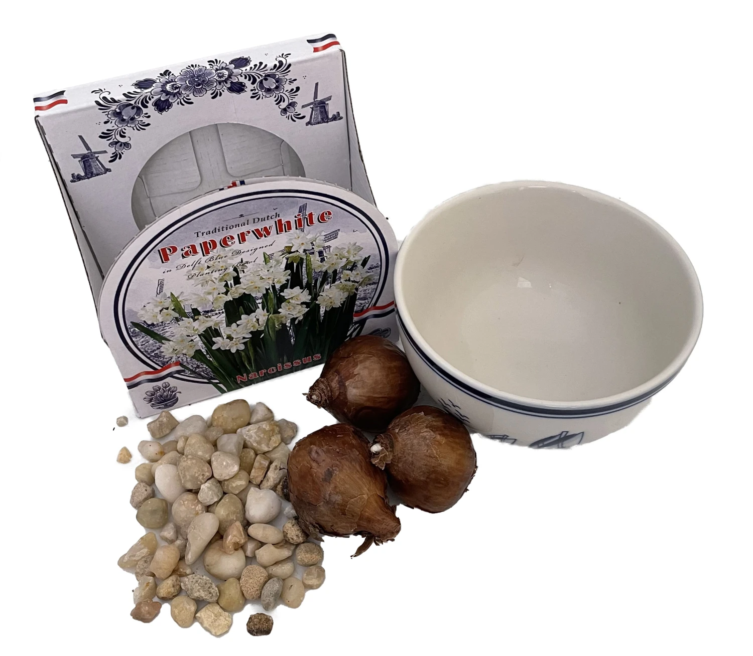 Delft Ceramic Bowl With Paperwhite Narcissus Bulbs Indoor Growing Kit - FragrantT - Image 3