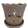 Matte Grey Butterfly Ceramic Orchid Pot With Attached Saucer - 5" X 5"
