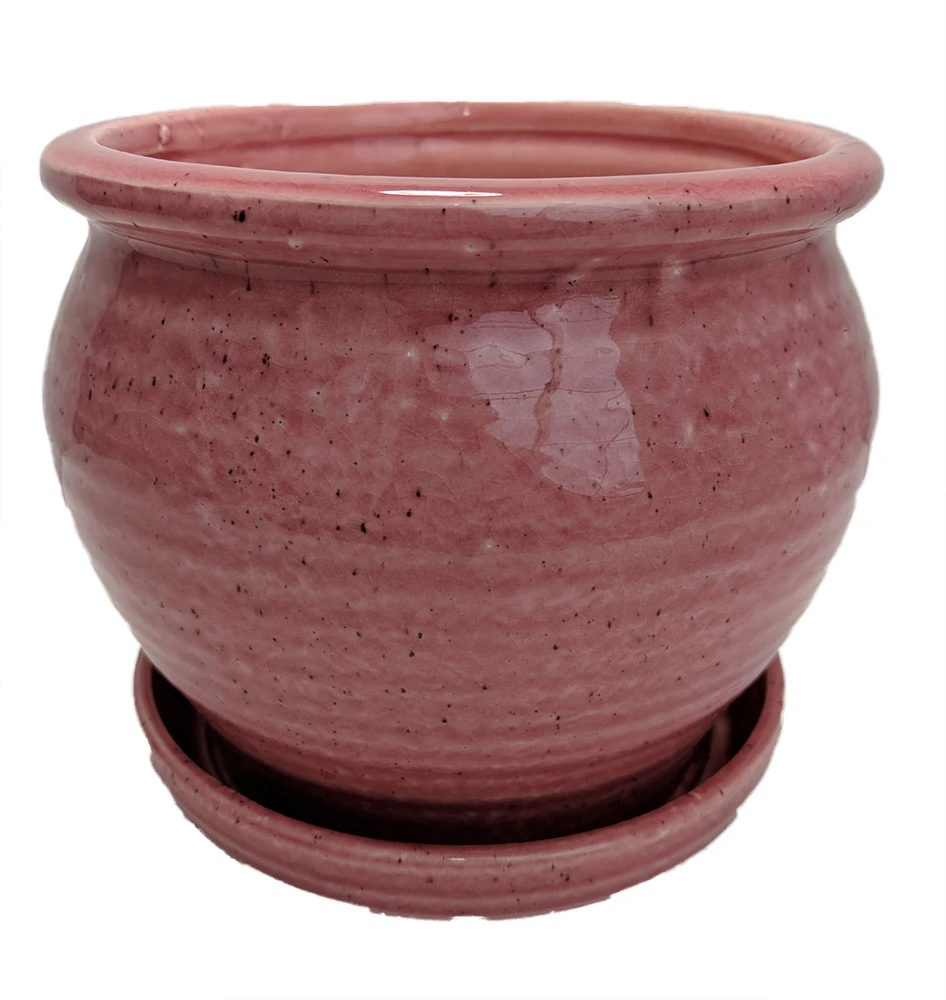Speckle Planter With Attached Saucer - Rose - 6" X 5 1/2"