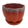 Orange Petal Bowl Ceramic Pot With Attached Saucer - 7.5" X 5.5"