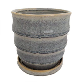 Morrocroft Ceramic Egg Pot With Attached Saucer - 5.25" X 5" - Storm Tiered