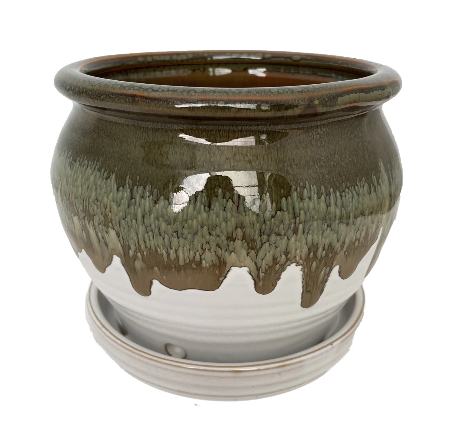 Archdale Ceramic Planter With Attached Saucer - Birch - 6" X 5"