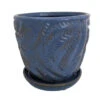 Beach Fern Ceramic Pot With Attached Saucer - Blue Yonder - 5" X 4.75"