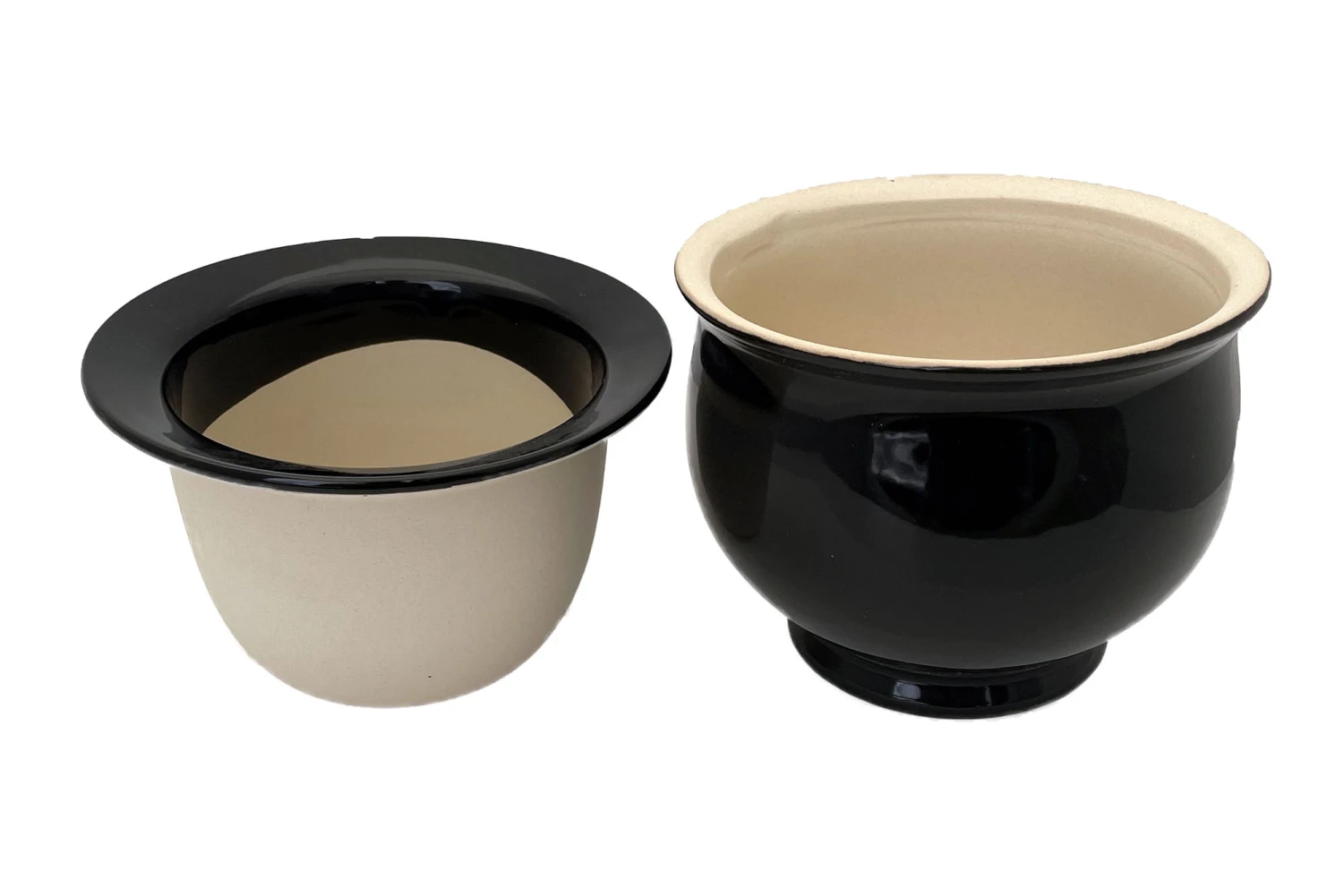 SALE - Self Watering Glazed Ceramic Pot Plus Felt Feet - Black - 6 1/2" X 5" - Image 2