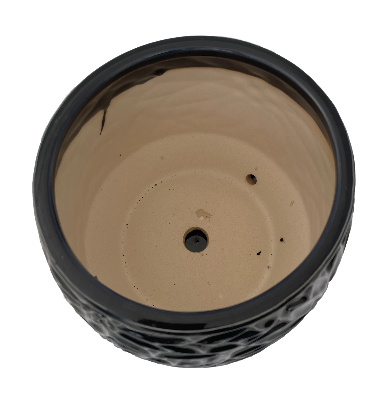 Botanical Delica Ceramic Pot With Attached Saucer - 6" X 6.25" - Dark Denim - Image 3