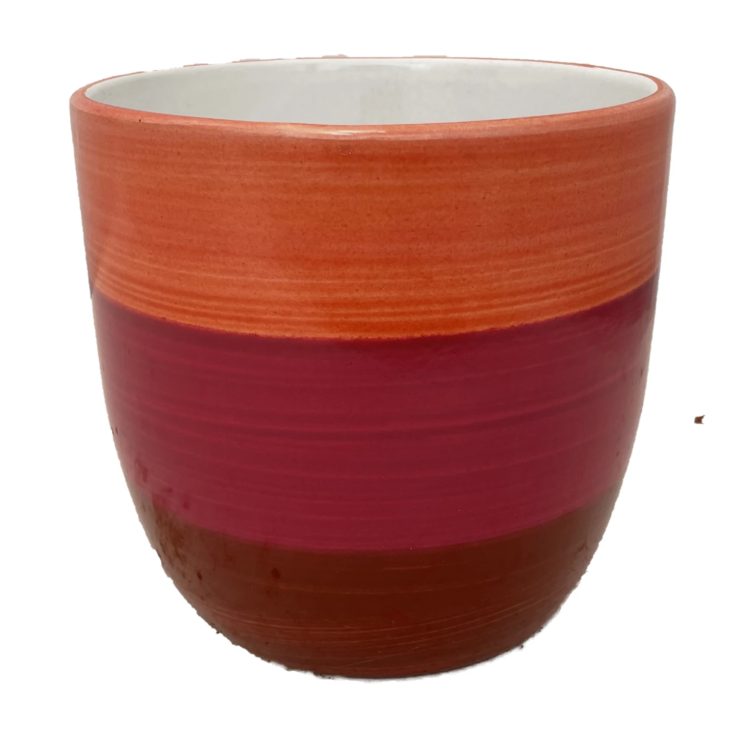 Bright Stripes Ceramic Cup Pot - Orange/Pink/Red - 5.5 X 5.5"