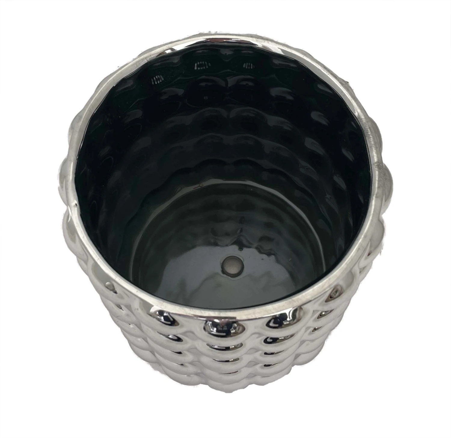 Bubbles Ceramic Cylinder Pot - 5" X 5" - Chrome - Image 2