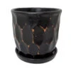 Distressed Honeycomb Ceramic Planter With Attached Saucer - Black - 5.5" X 5.5"