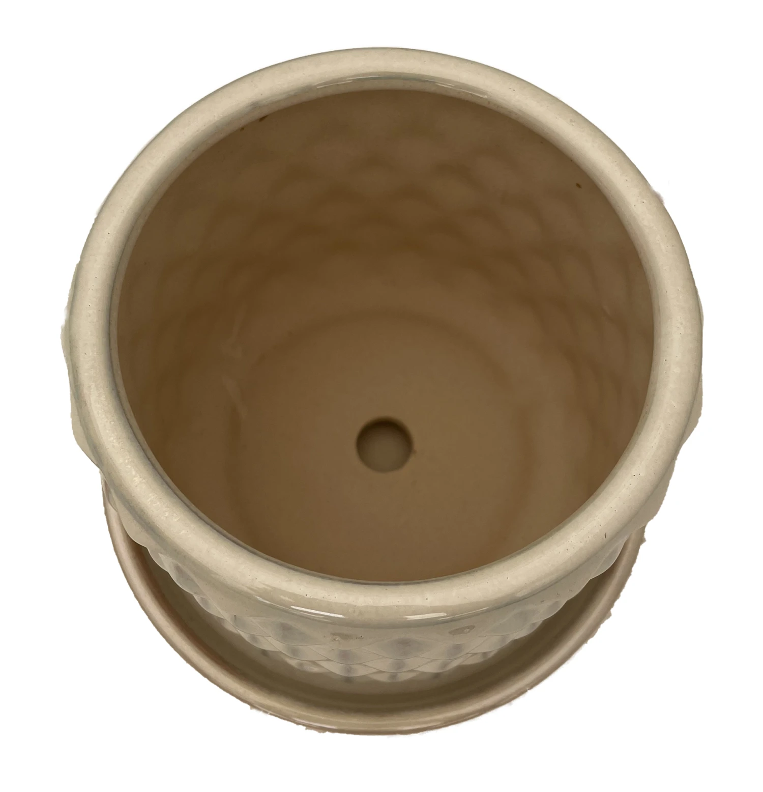 Diamond Pearl Ceramic Pot With Attached Saucer - 4.5" X 4.25" - Image 2