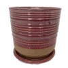 Ellora Ceramic Planter With Attached Saucer - Cherry - 4.5" X 4.25"