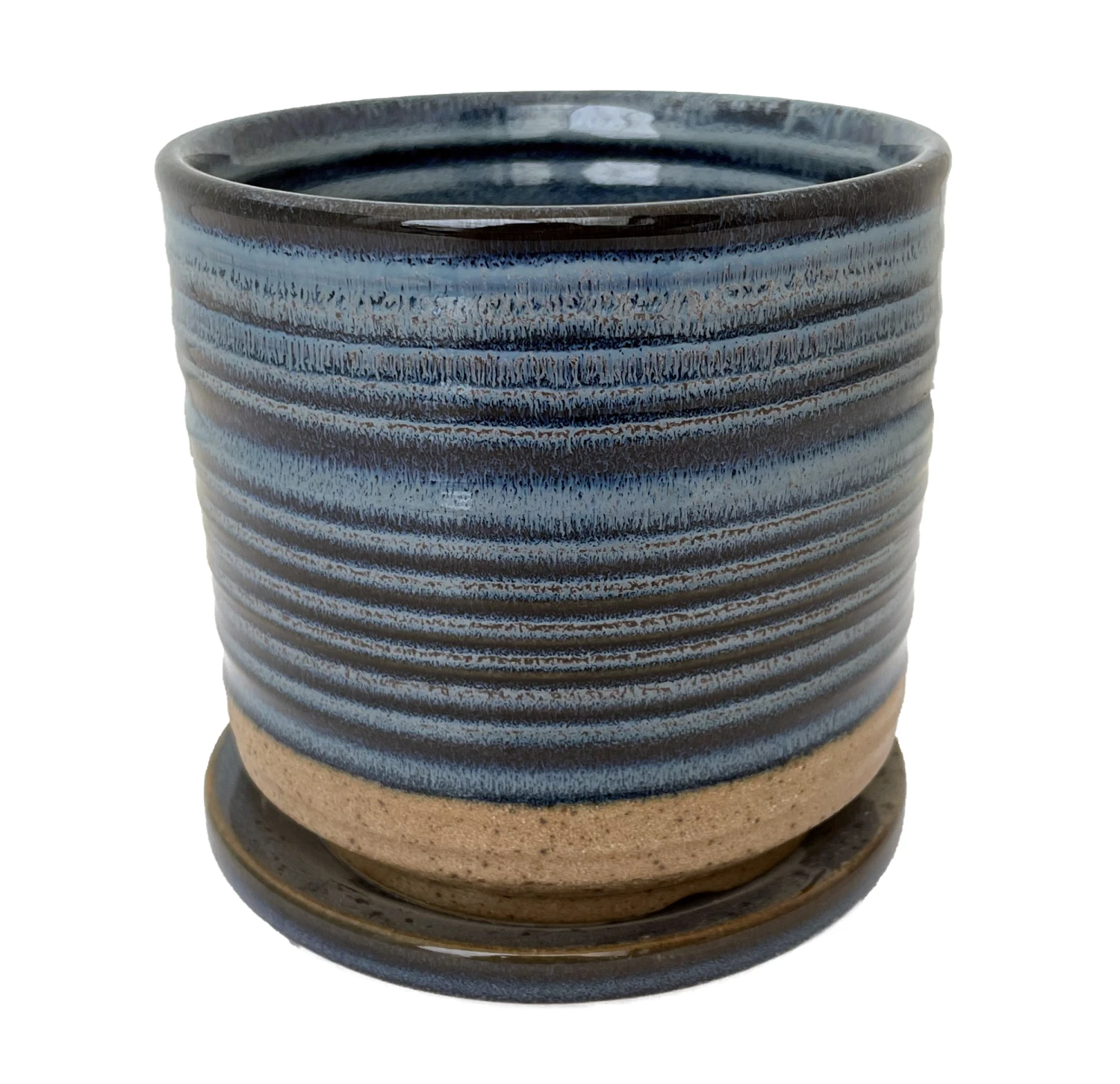 Ellora Ceramic Planter With Attached Saucer - Sapphire - 4.5" X 4.25"