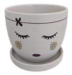Miss Priss Ceramic Face Pot With Attached Saucer - Freckles - 5" X 4.25"