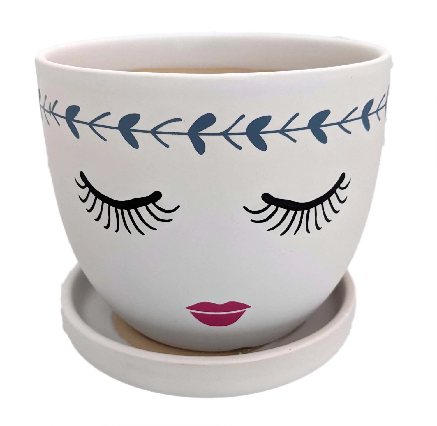Miss Priss Ceramic Face Pot With Attached Saucer - Mascara - 5" X 4.25"