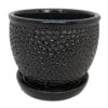 Pebble Black Ceramic Pot With Attached Saucer - 5.5" X 4.75"