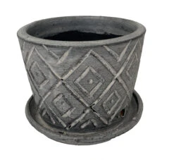 Rustic Thai Garden Charcoal Ceramic Pot With Attached Saucer - 6" X 6"
