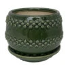 Seneca Ceramic Pot With Attached Saucer - 5" X 4.25" - Emerald