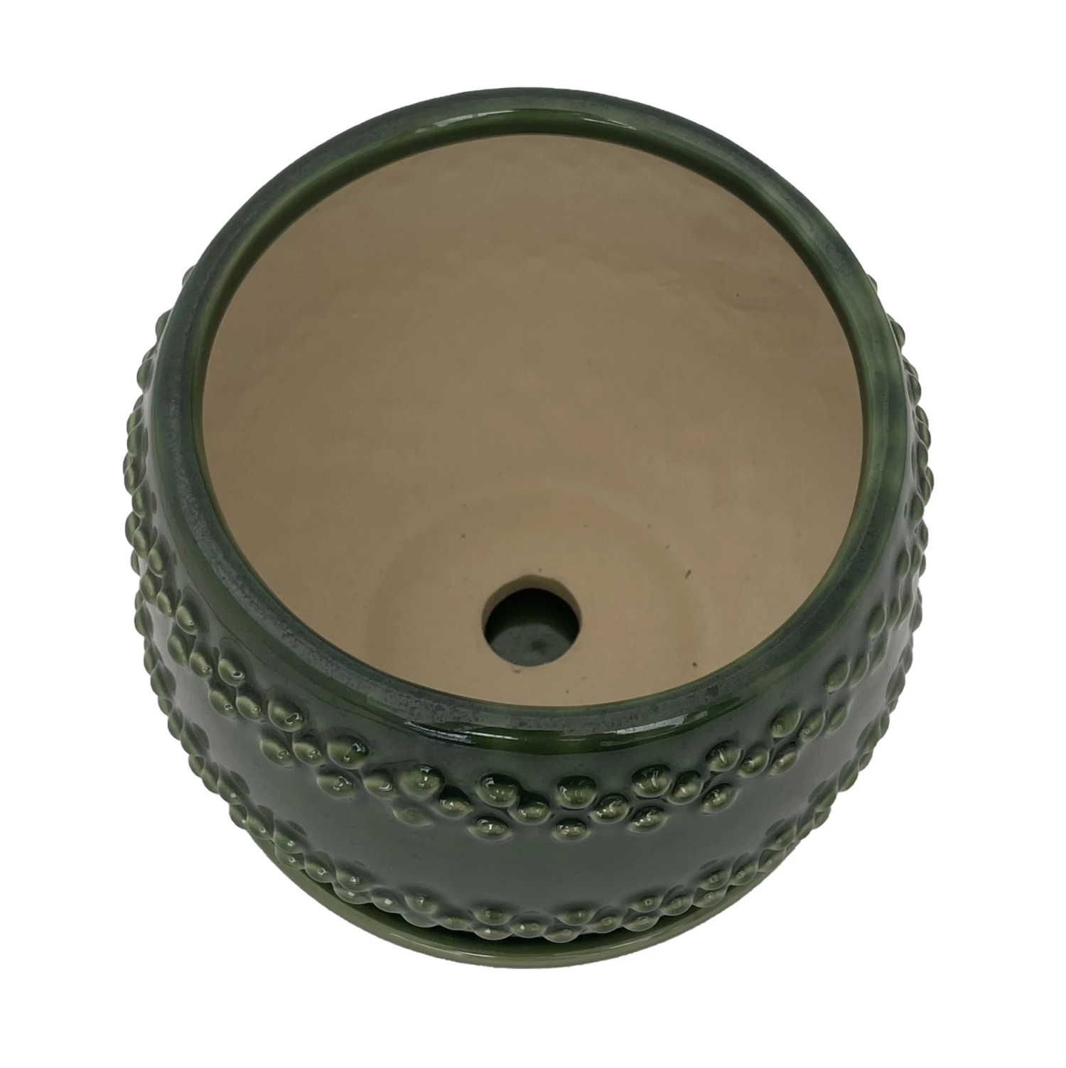 Seneca Ceramic Pot With Attached Saucer - 5" X 4.25" - Emerald - Image 2