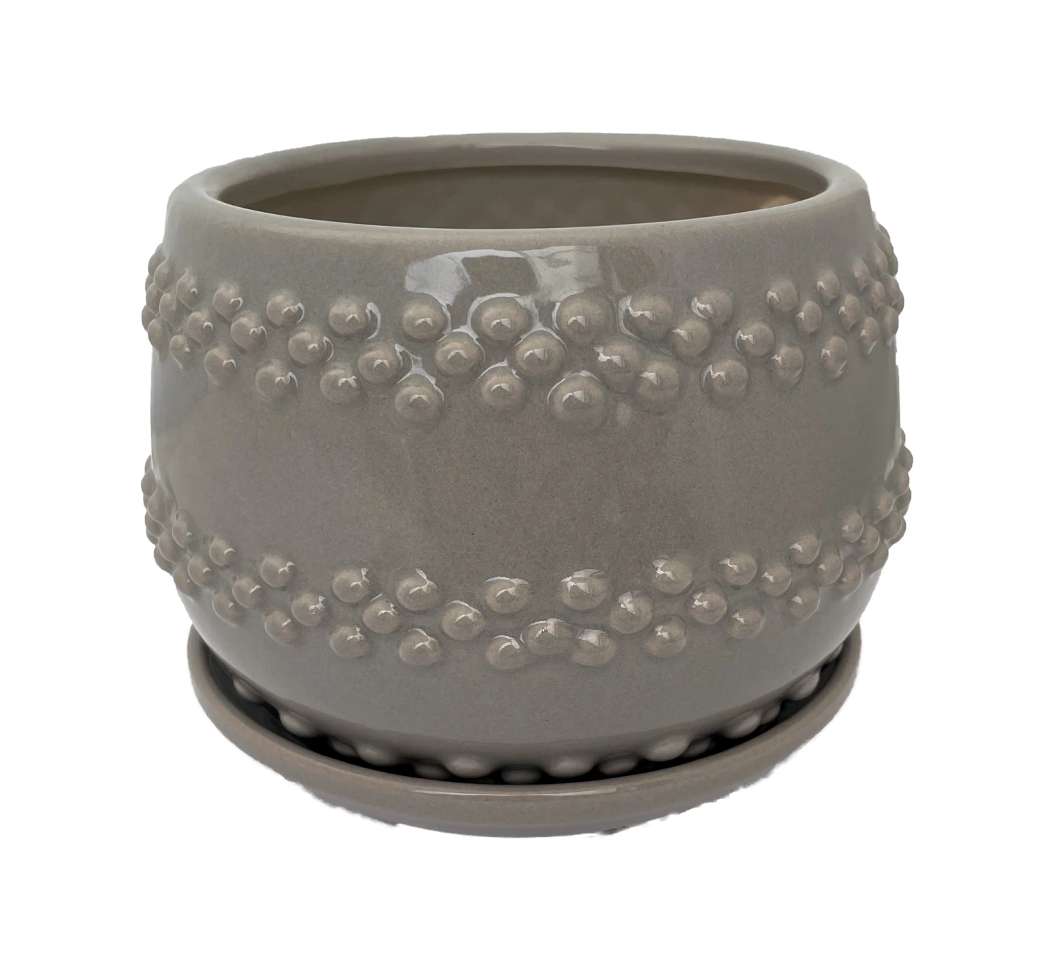 Seneca Ceramic Pot With Attached Saucer - 5" X 4.25" - Light Grey