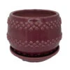Seneca Ceramic Pot With Attached Saucer - 5" X 4.25" - Ruby
