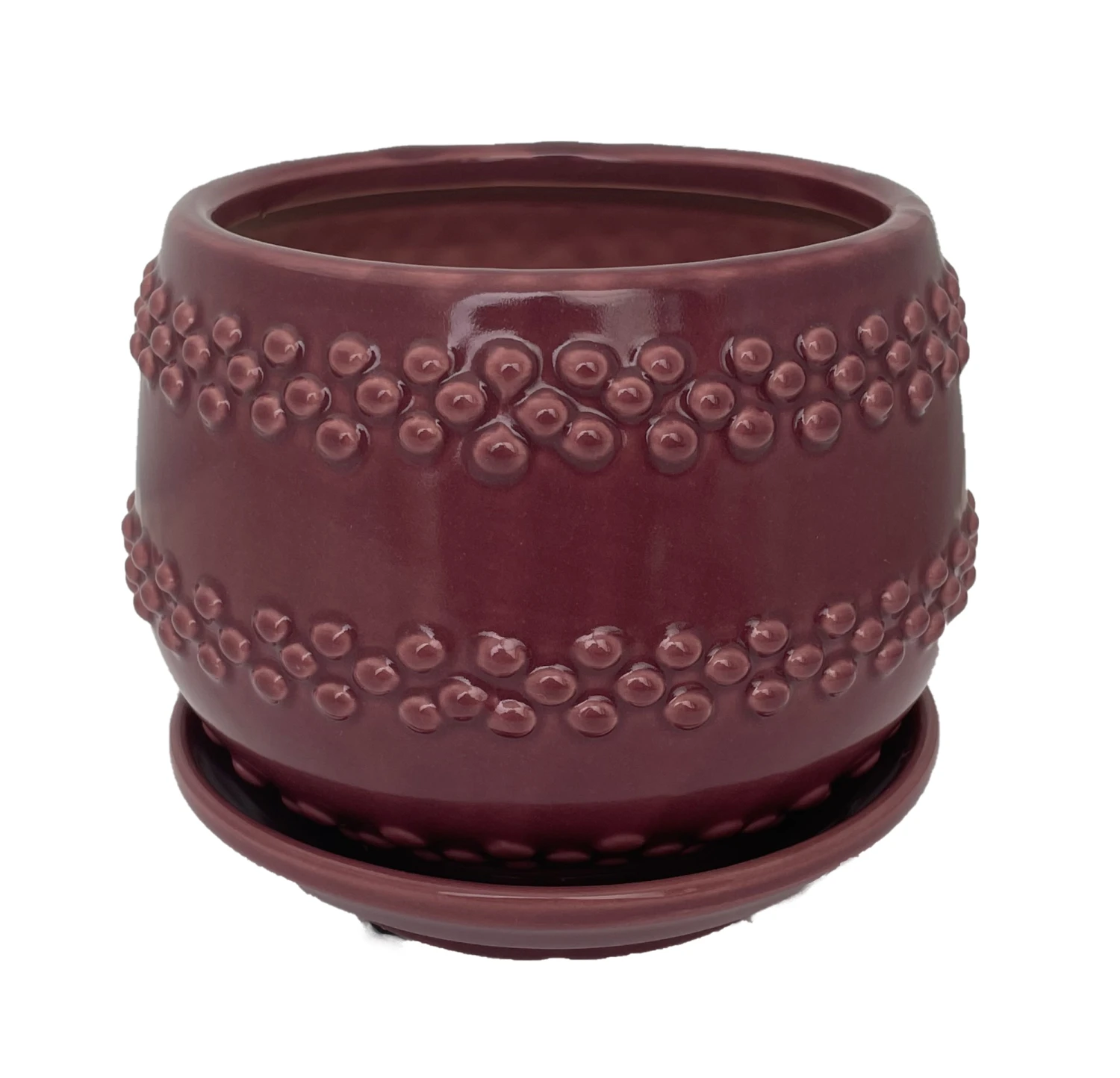 Seneca Ceramic Pot With Attached Saucer - 5" X 4.25" - Ruby