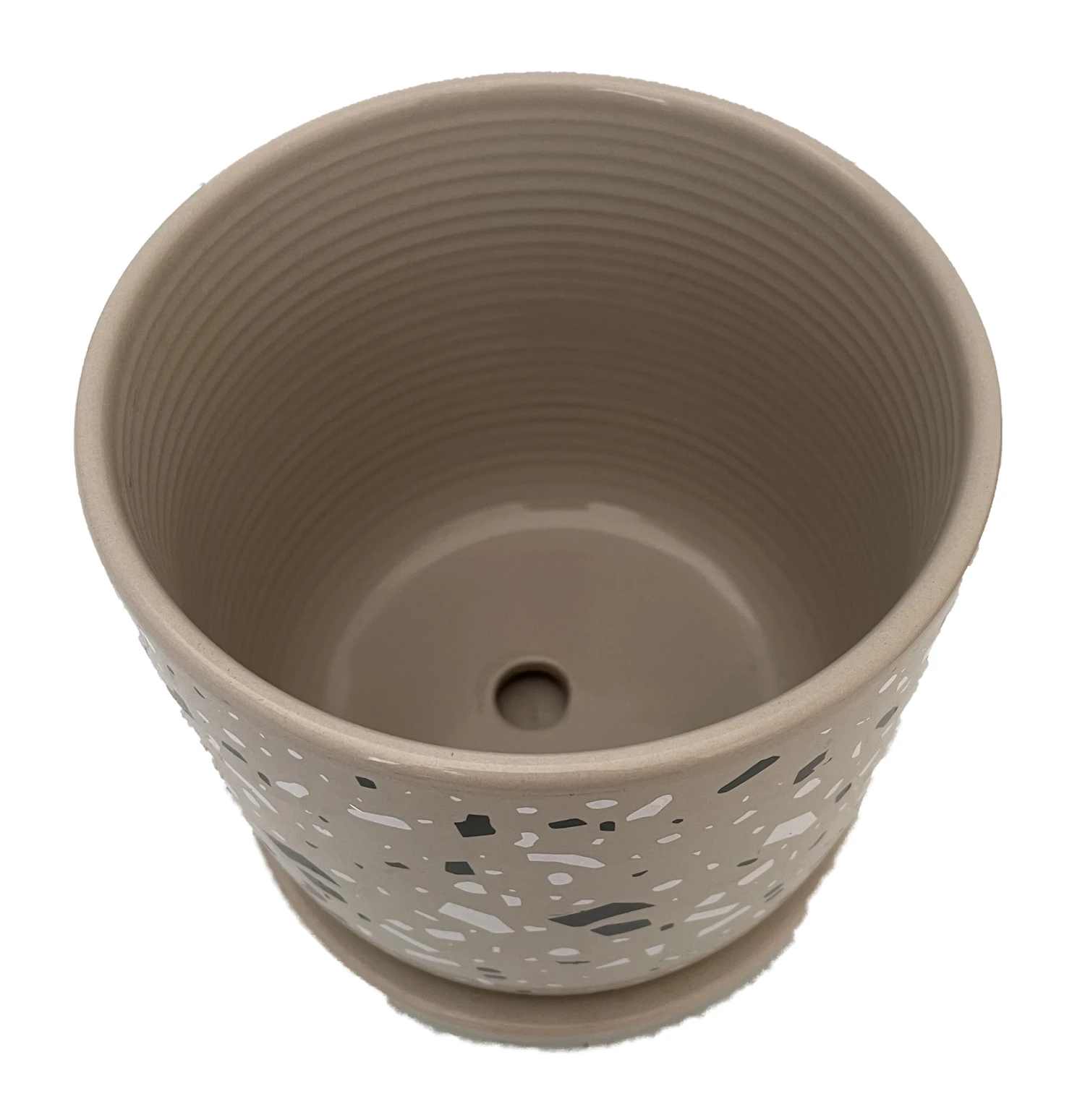 Terrazzo Speckle Planter With Attached Saucer - Grey - 6" X 5.75" - Image 2