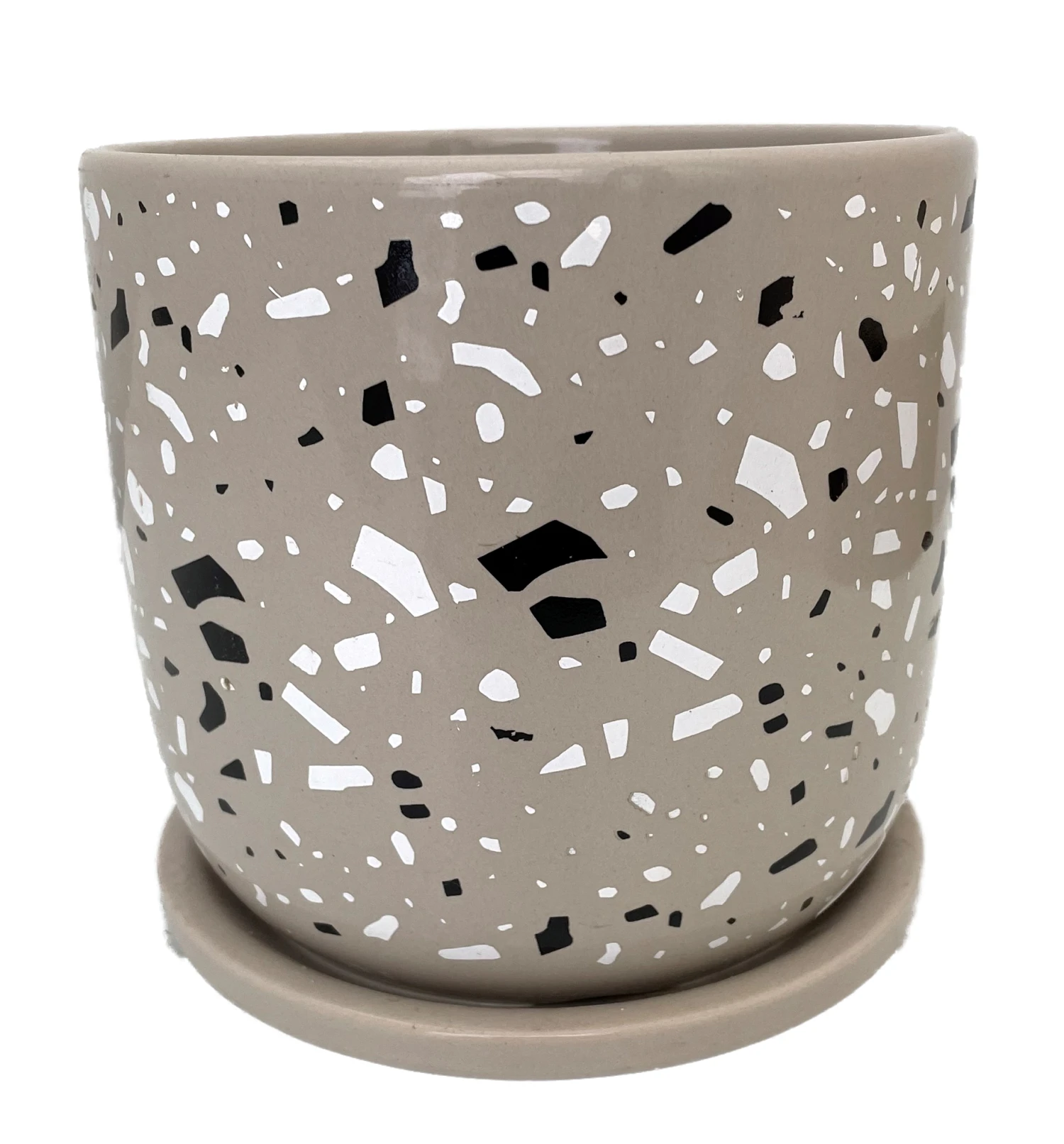 Terrazzo Speckle Planter With Attached Saucer - Grey - 6" X 5.75"