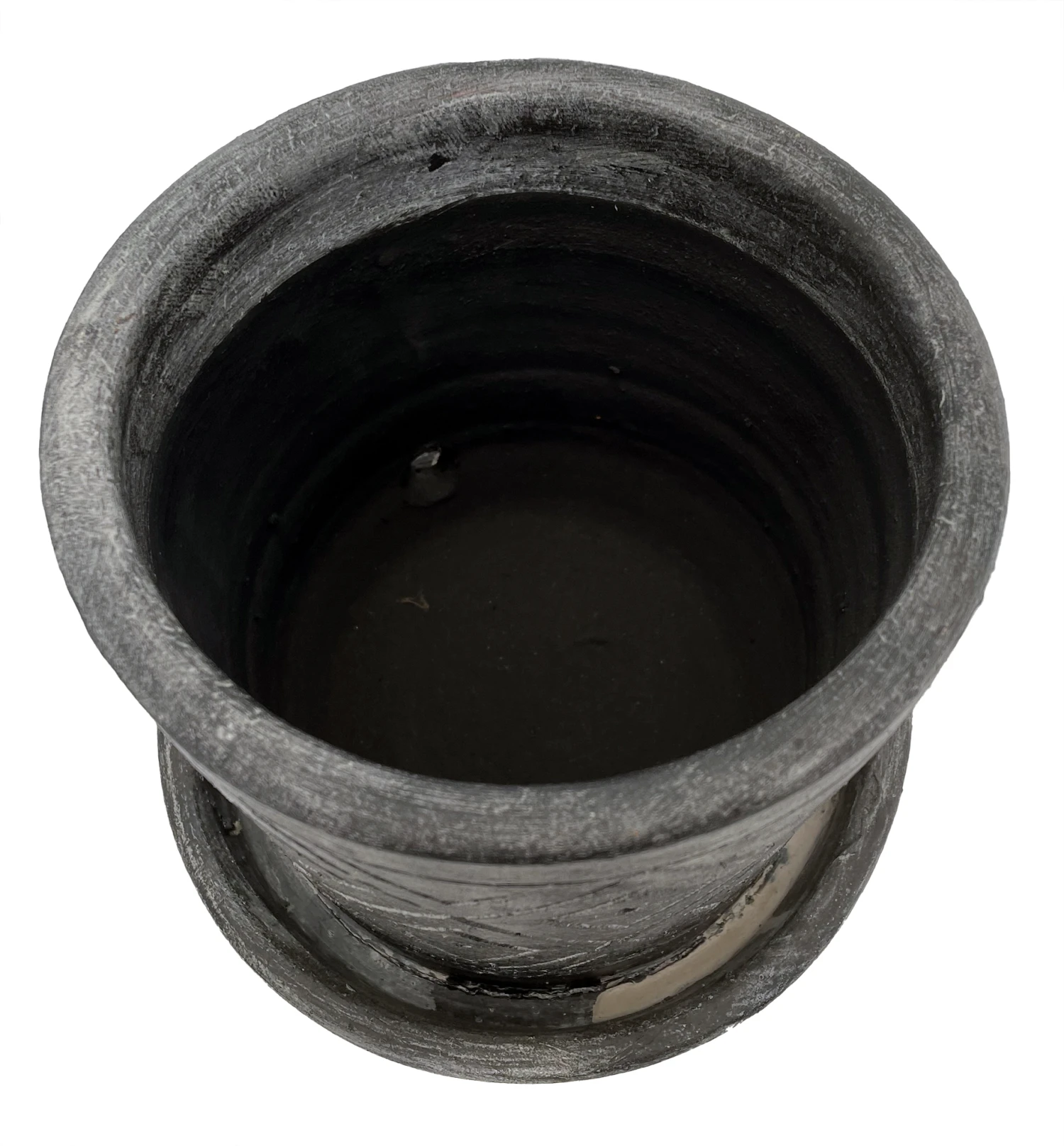 Rustic Thai Garden Charcoal Ceramic Pot With Attached Saucer - 6" X 6" - Image 2